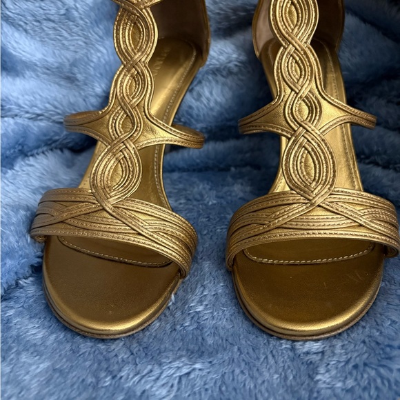 Sergio Rossi Gold Sandals with High Heel and Braided Straps - Picture 1 of 13